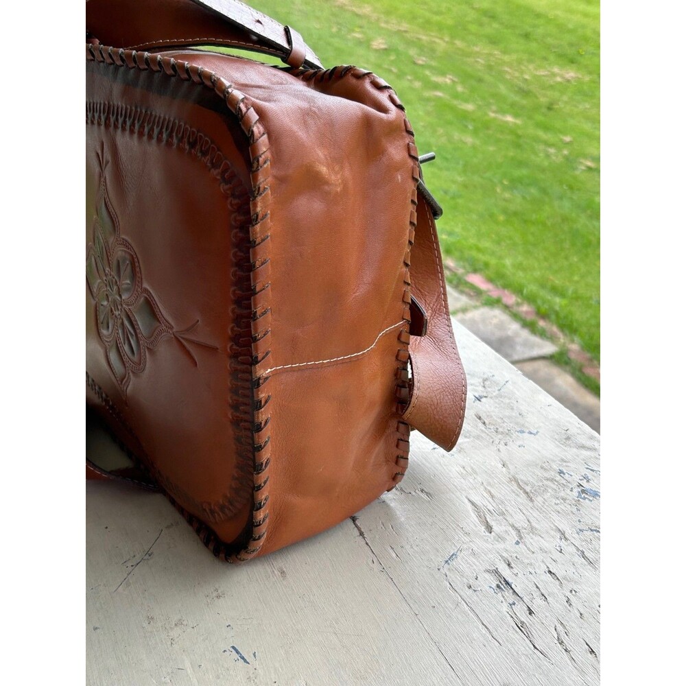 Patricia Nash Tan Hand Tooled Leather Satchel Crossbody bag with Floral Design - Picture 3 of 10